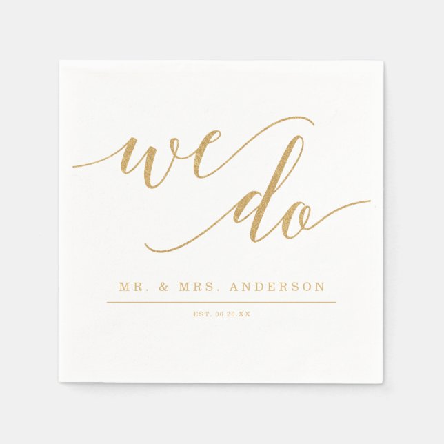 Elegant Minimal Gold Wedding Cocktail Napkin (Front)