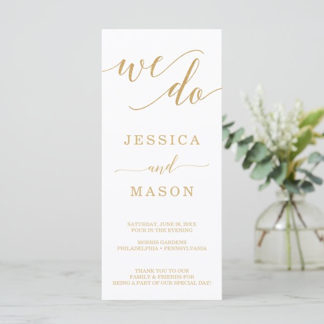 Elegant Minimal Gold Wedding Programs - We Do Programme (Standing Front)