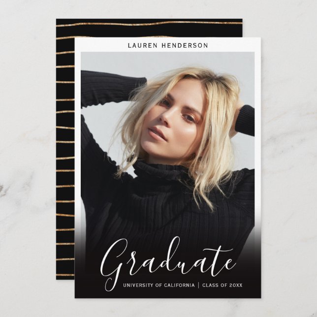 Elegant Minimal Graduate Photo Graduation Announcement (Front/Back)