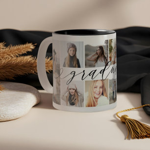 Elegant Minimal Graduate Script Photo Collate Two-Tone Coffee Mug
