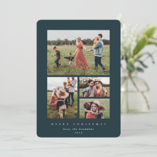 Elegant Minimal Green Frame 4 Photo Holiday Card