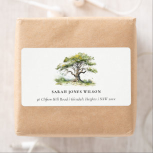 Elegant Minimal Green Watercolor Oak Tree Address