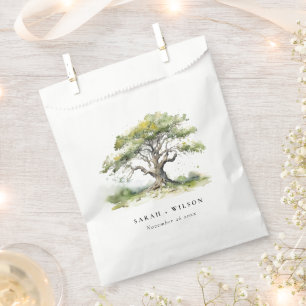 Elegant Minimal Green Watercolor Oak Tree Wedding Favour Bags