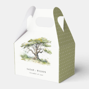 Elegant Minimal Green Watercolor Oak Tree Wedding Favour Box