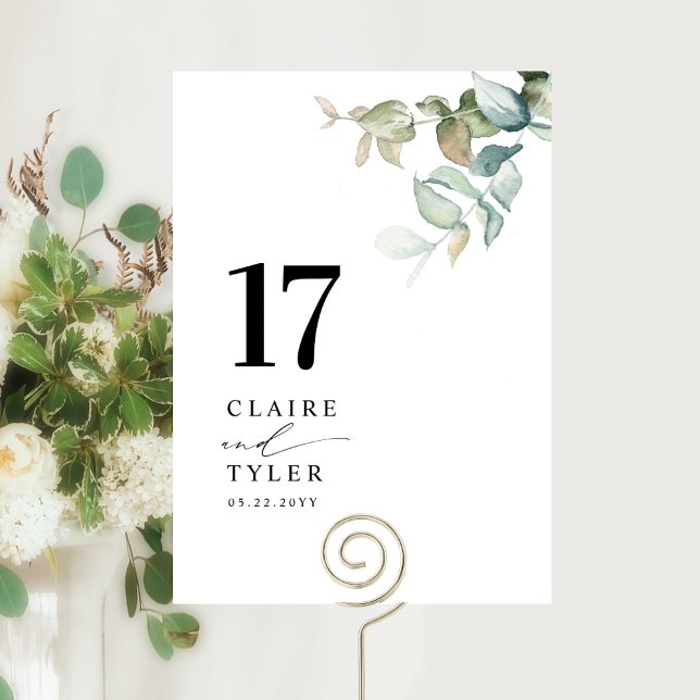 Elegant, Minimal Greenery Wedding  Table Number (Creator Uploaded)