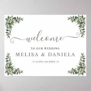 Elegant Minimal Greenery Wedding Welcome Sign