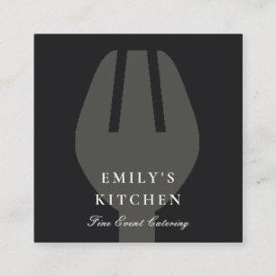 ELEGANT MINIMAL GREY BLACK FORK CHEF CATERING SQUARE BUSINESS CARD