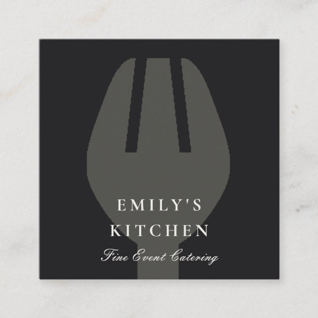 ELEGANT MINIMAL GREY BLACK FORK CHEF CATERING SQUARE BUSINESS CARD (Front)