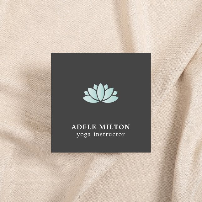 Elegant Minimal Grey Blue Lotus Icon Yoga Square Business Card (Creator Uploaded)