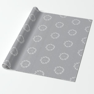 Elegant Minimal Grey Merry Christmas Holly Wreath Wrapping Paper