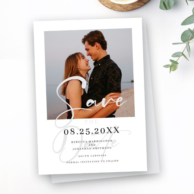 Elegant Minimal Grey Wedding Photo Save The Date (Creator Uploaded)