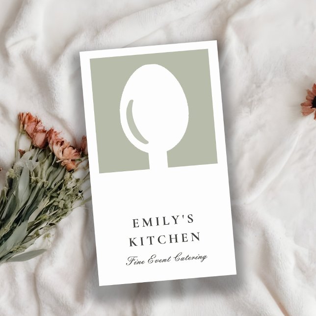 ELEGANT MINIMAL GREY WHITE SPOON CHEF CATERING BUSINESS CARD (Creator Uploaded)