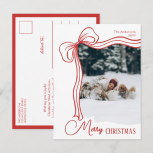 Elegant Minimal Hand Drawn Red Bow Christmas Holiday Postcard