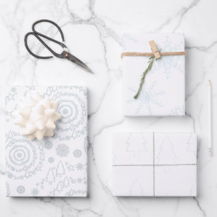 Elegant Minimal Handrawn Patterns Blue White Wrapping Paper Sheet