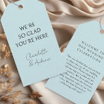 Elegant, minimal, handwriting, blue gift tags<br><div class="desc">We´re so glad you´re here! Elegant,  minimal,  handwriting,  blue "Gift Tag".</div>