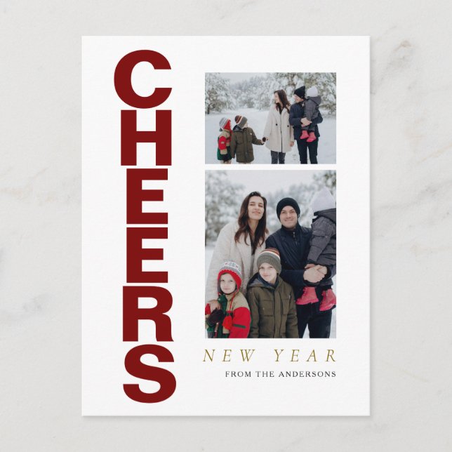 Elegant Minimal Happy New Year Family 2 Photo Holiday Postcard (Front)
