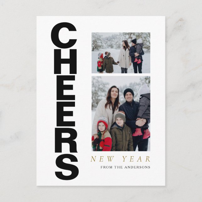 Elegant Minimal Happy New Year Family 2 Photo Holiday Postcard (Front)