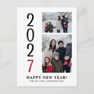 Elegant Minimal Happy New Year Family 2 Photo Holiday Postcard