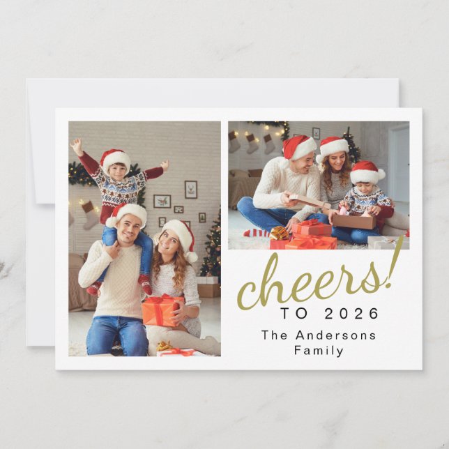 Elegant Minimal Happy New Year Family Photo Holiday Card (Front)
