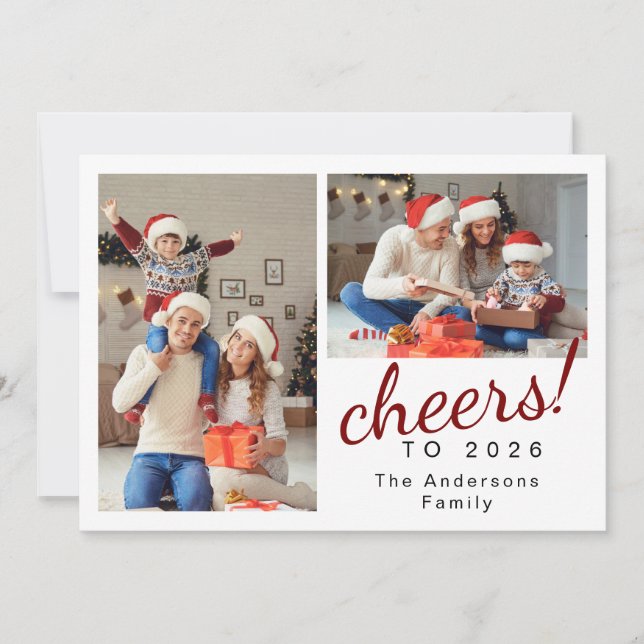 Elegant Minimal Happy New Year Family Photo Holiday Card (Front)