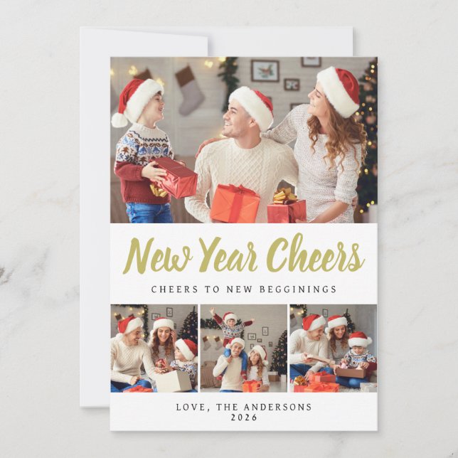 Elegant Minimal Happy New Year Family Photo Holiday Card (Front)