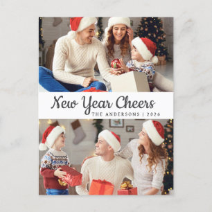 Elegant Minimal Happy New Year Family Photo Holiday Postcard