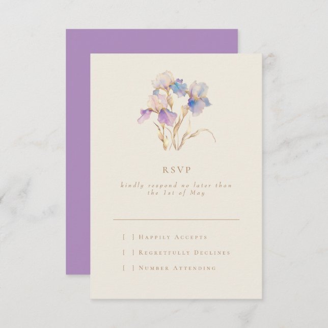 Elegant Minimal Iris Floral RSVP Card (Front/Back)
