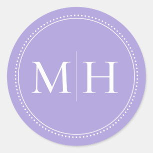 Elegant Minimal Lavender Monogram Dotted Border Classic Round Sticker
