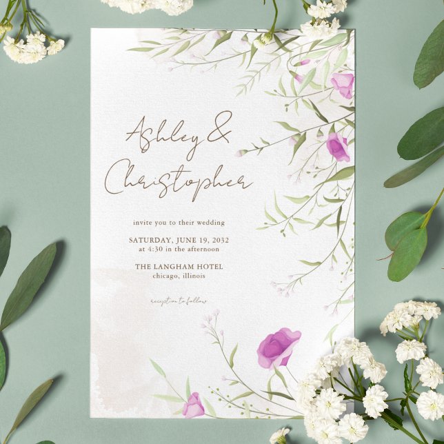 Elegant Minimal Lavender Wildflower Wedding Invitation (Creator Uploaded)