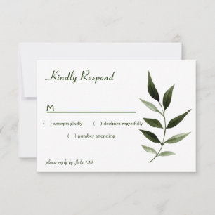 Elegant Minimal Leaves Frame Green Olive Hunter RSVP Card