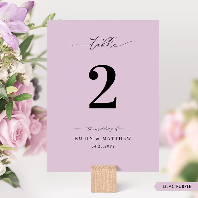 Elegant, Minimal Lilac Purple Wedding Table Number (Creator Uploaded)