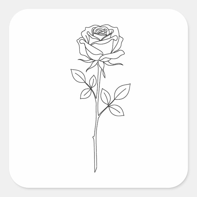 Elegant Minimal Line Art Rose Square Sticker (Front)