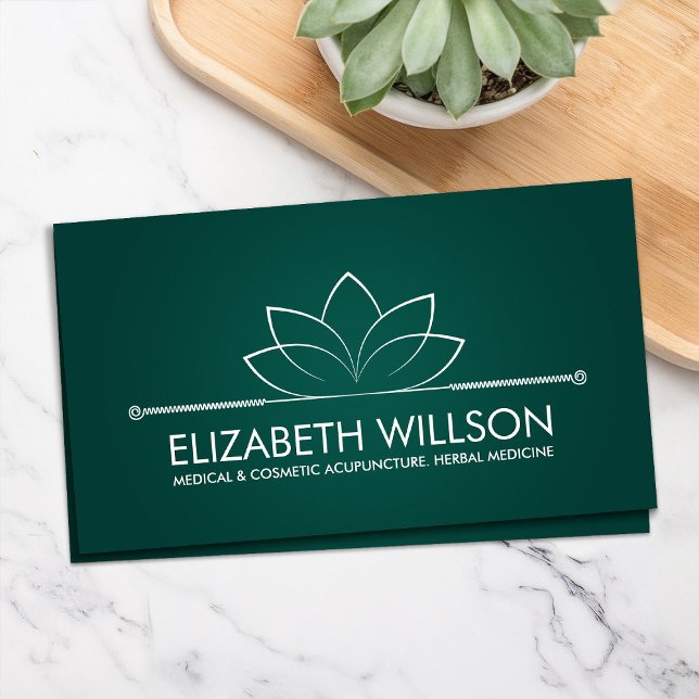 Elegant Minimal Lotus Acupuncture Needles Business Card (Creator Uploaded)