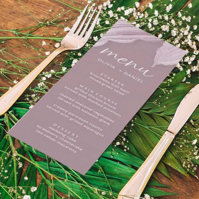 Elegant Minimal Mauve Leaf  Wedding Menu (Creator Uploaded)