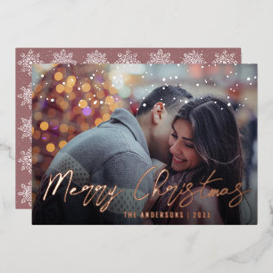 Elegant Minimal Merry Christmas Custom Photo Foil Holiday Card