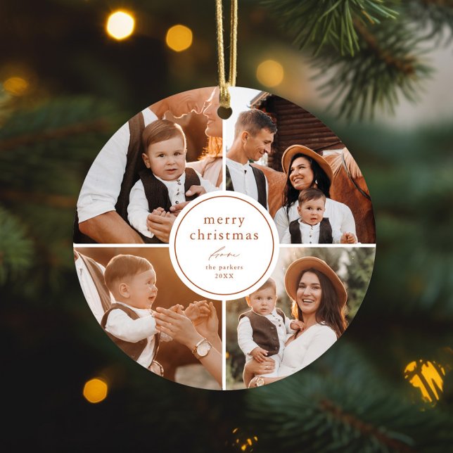 Elegant Minimal Merry Christmas Photo Collage Metal Tree Decoration (Simple elegant modern merry christmas photo collage christmas tree ornament.)