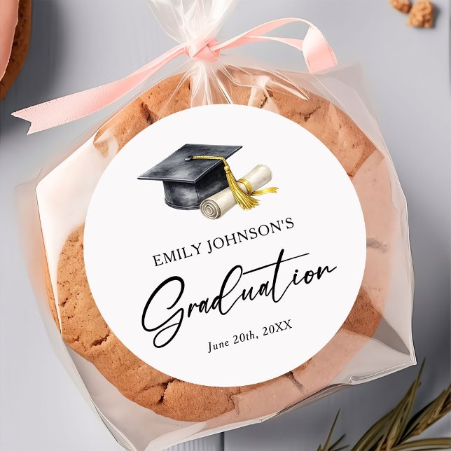 Elegant Minimal Minimalist Graduation Classic Round Sticker (Creator Uploaded)