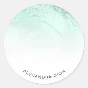 Elegant minimal mint green glitter marble classic round sticker