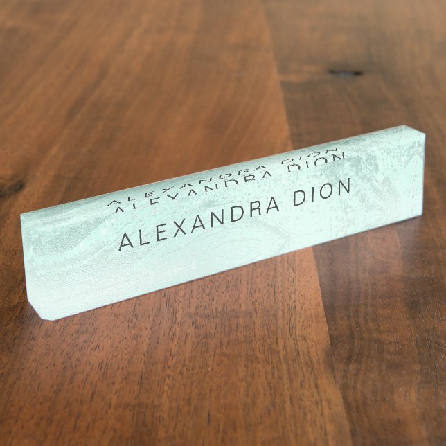 Elegant minimal mint green glitter marble nameplate (Side)