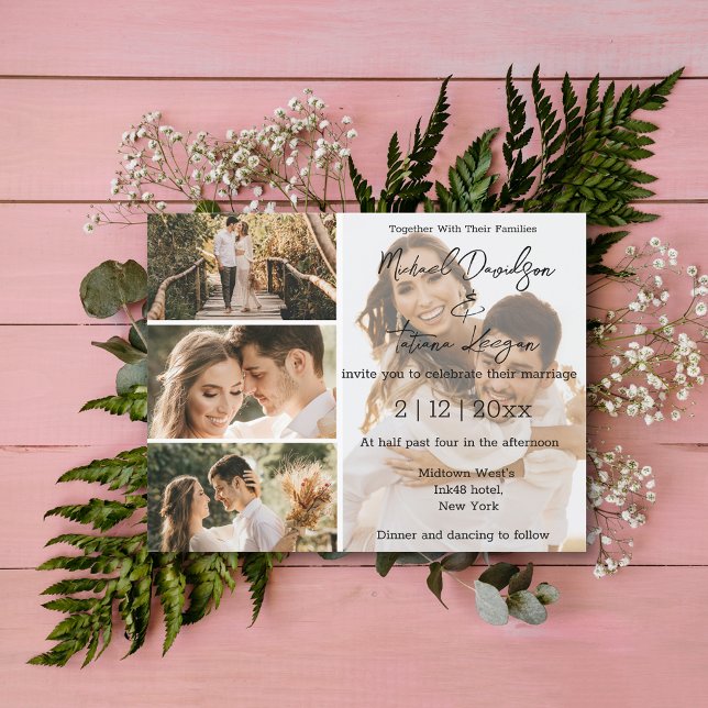 elegant minimal modern 4  photos collage wedding  invitation (Creator Uploaded)