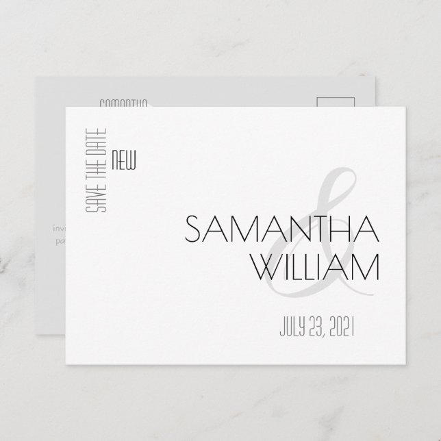 Elegant Minimal Modern Black White Save the Date Invitation Postcard (Front/Back)