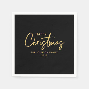 Elegant Minimal Modern Gold Black Christmas Napkin