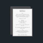 Elegant Minimal Modern White Simple Wedding Dinner Menu<br><div class="desc">This elegant wedding menu adds a refined finishing touch to your reception tables and place settings. Clean typography and balanced spacing create a calm, intentional look that feels both modern and timeless. Designed to complement sophisticated wedding décor, it works beautifully for seated dinners, formal celebrations, and thoughtfully styled events. An...</div>