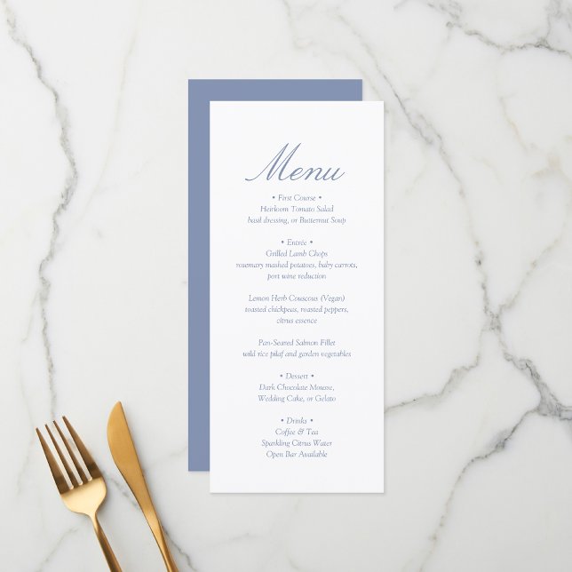Elegant Minimal Monogram Blue Wedding Menu (Creator Uploaded)