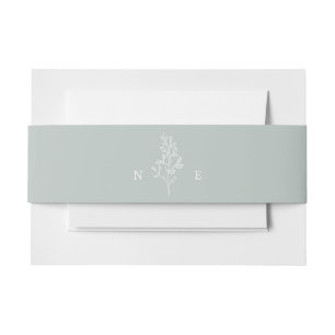 Elegant Minimal Monogram Leaf Sage Green Wedding Invitation Belly Band
