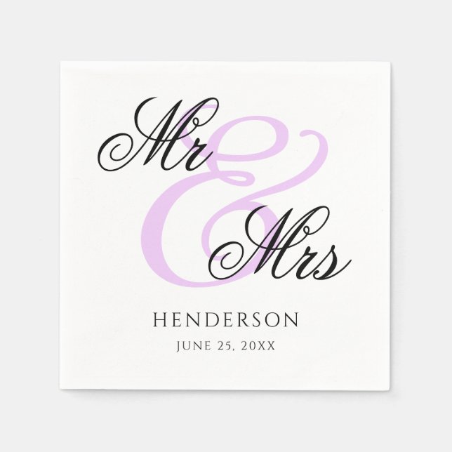 Elegant Minimal Mr and Mrs. Wedding Napkins (Front)