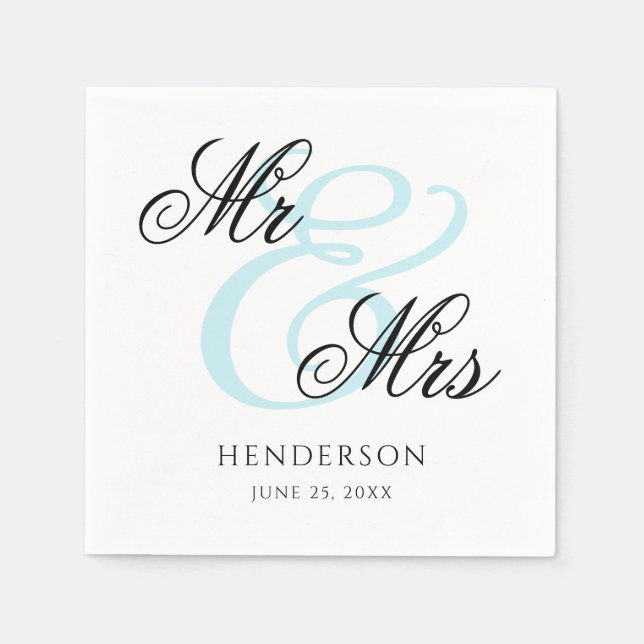 Elegant Minimal Mr and Mrs. Wedding Napkins (Front)