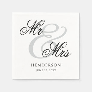 Elegant Minimal Mr and Mrs. Wedding Napkins