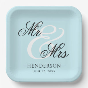 Elegant Minimal Mr and Mrs. Wedding  Paper Plate