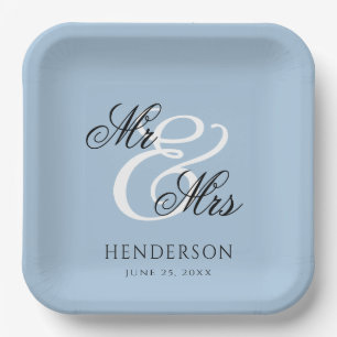 Elegant Minimal Mr and Mrs. Wedding  Paper Plate